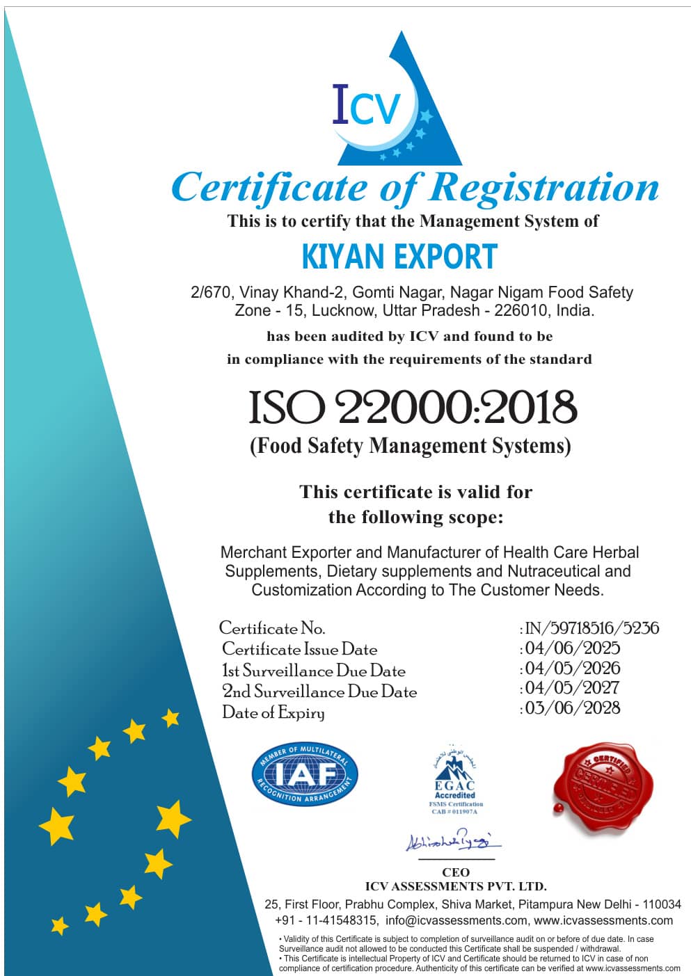 ISO 22000:2018 Quality Certificate